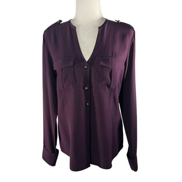 Lafayette 148 Long Sleeves Button-Down Medium Purple Silk Blouse Medium Sz 8 - Picture 1 of 11